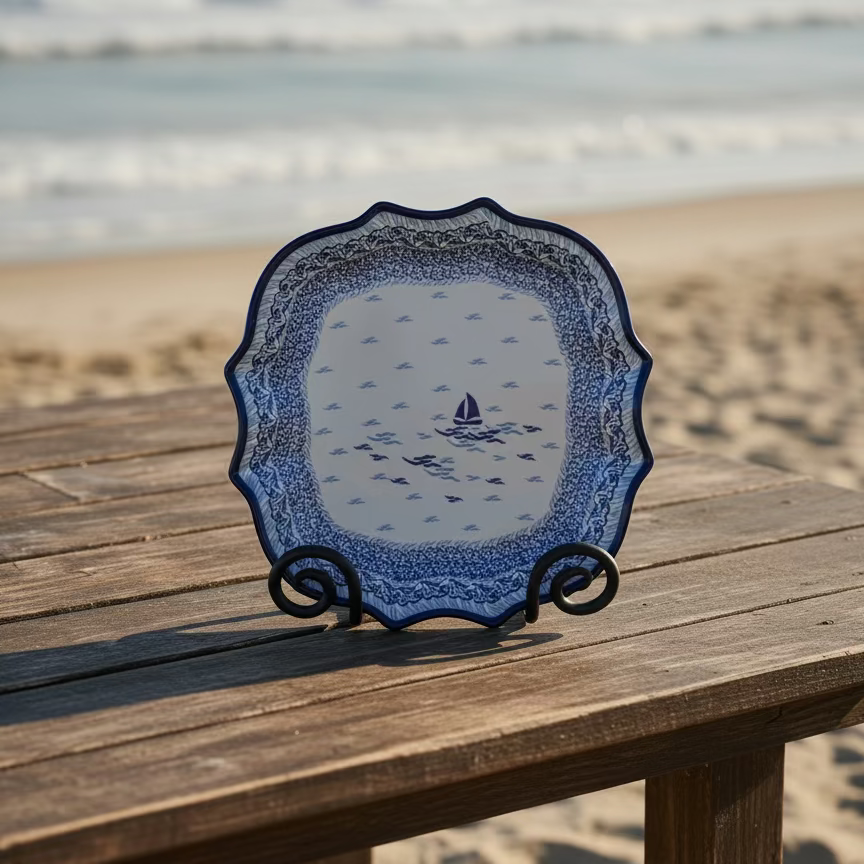 Polish Pottery Shaped Plate - Traditional Sailboat