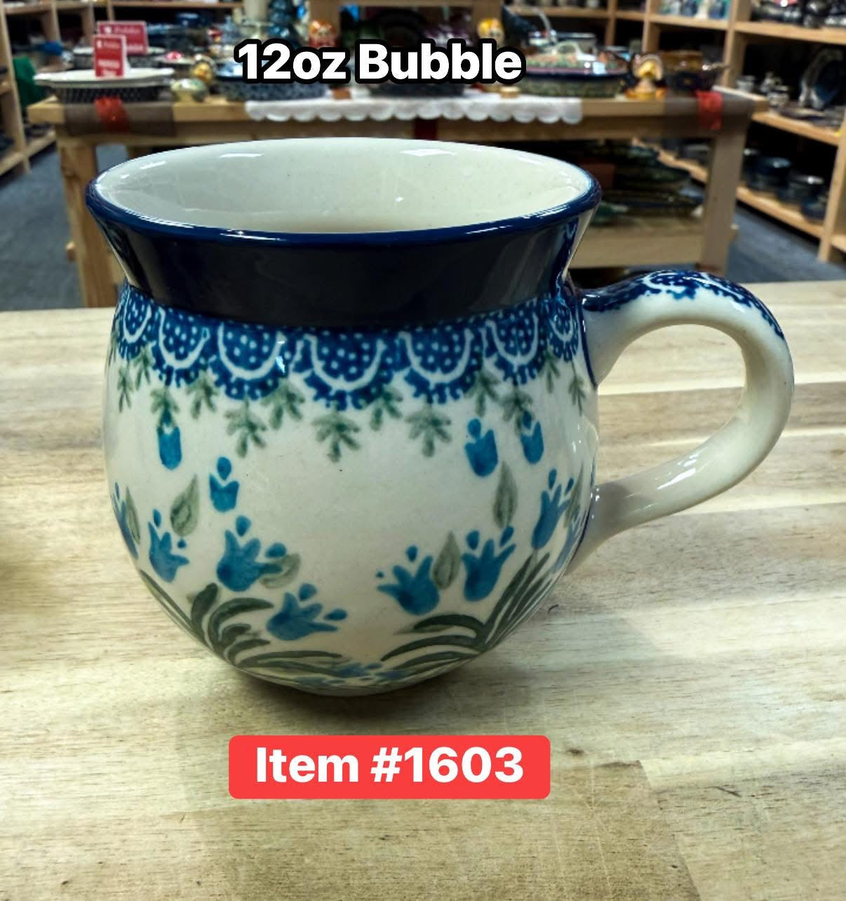 Polish Pottery Traditional(Blue Tulips) 12oz Bubble Mug