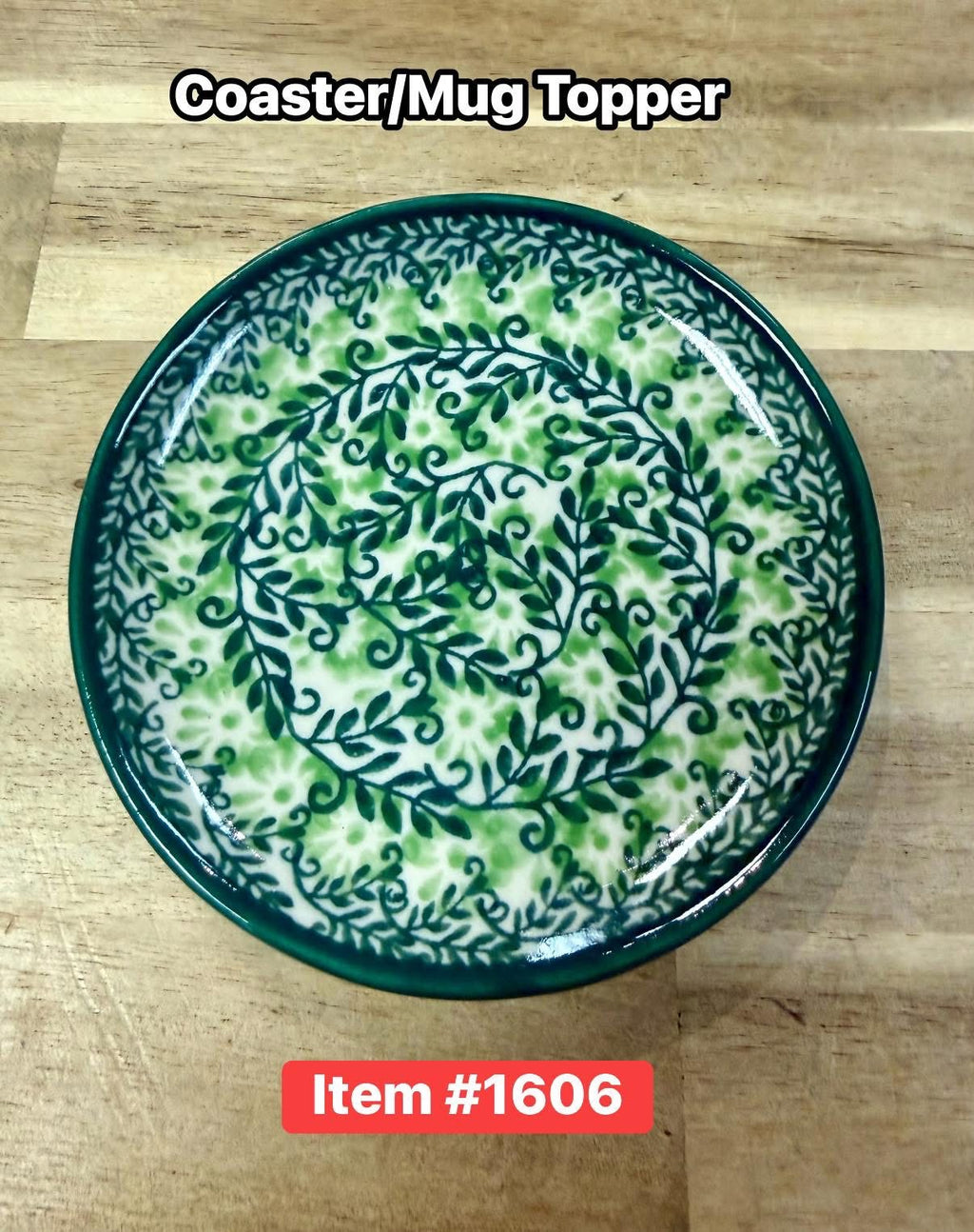 Polish Pottery Traditional(Green Vine) Coaster/Mug Topper
