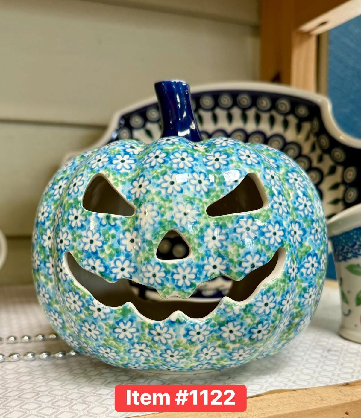 Polish Pottery Traditional(Fresh Flowers) Pumpkin/Jack-o-lantern