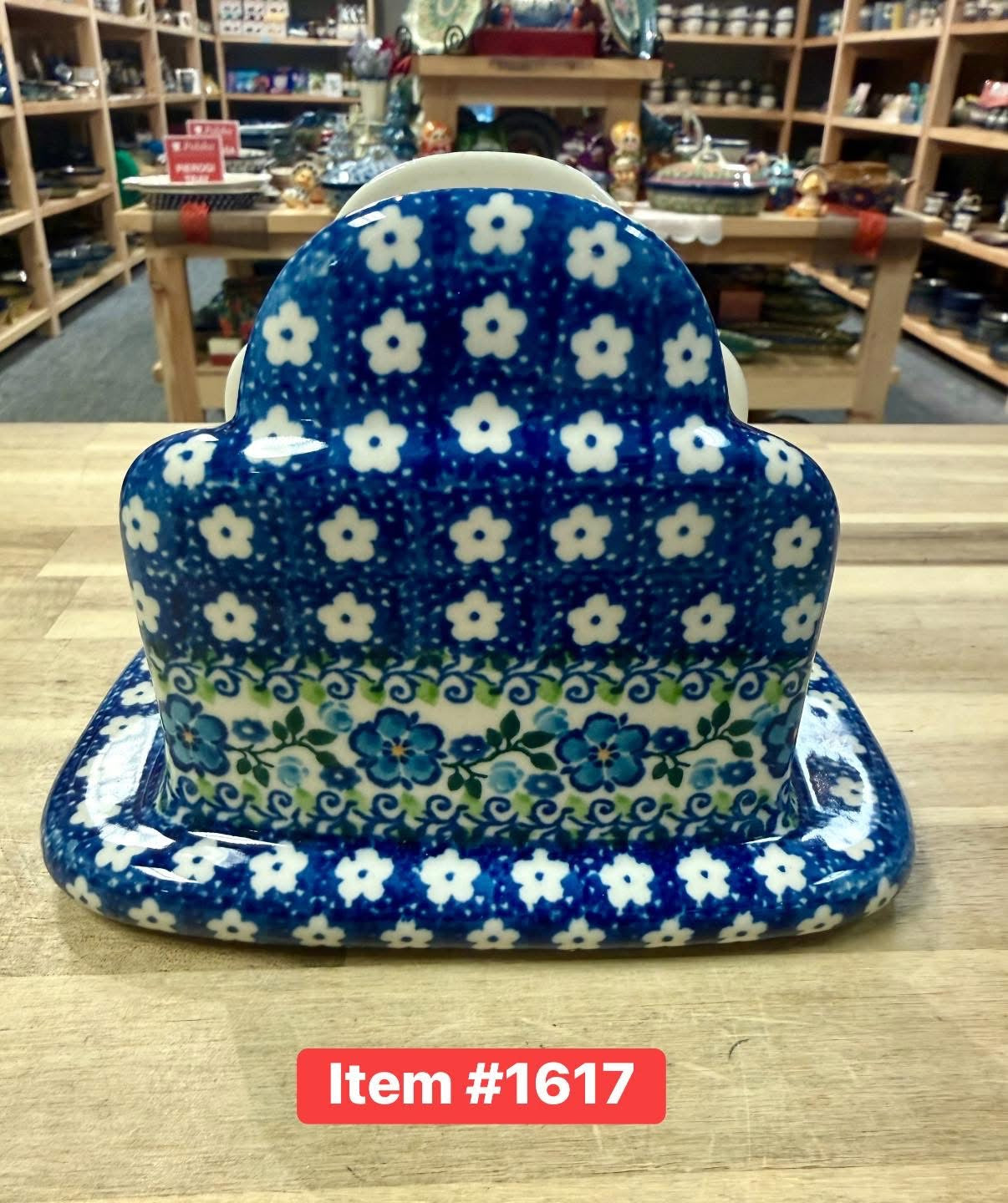 Polish Pottery Traditional(Blue Flower Vine) Napkin Holder