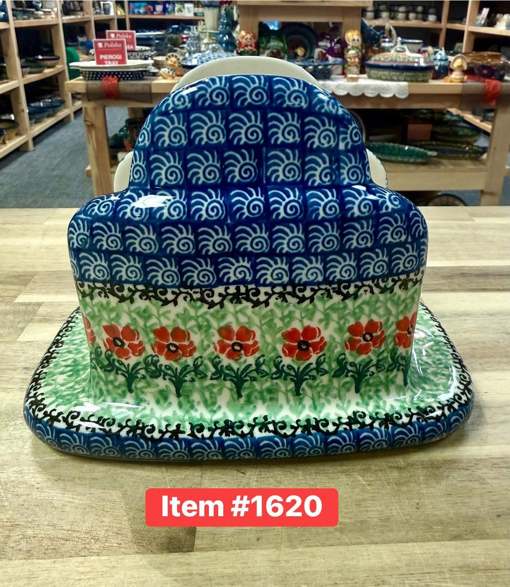 Polish Pottery Traditional(Red/Green Flowers) Napkin Holder