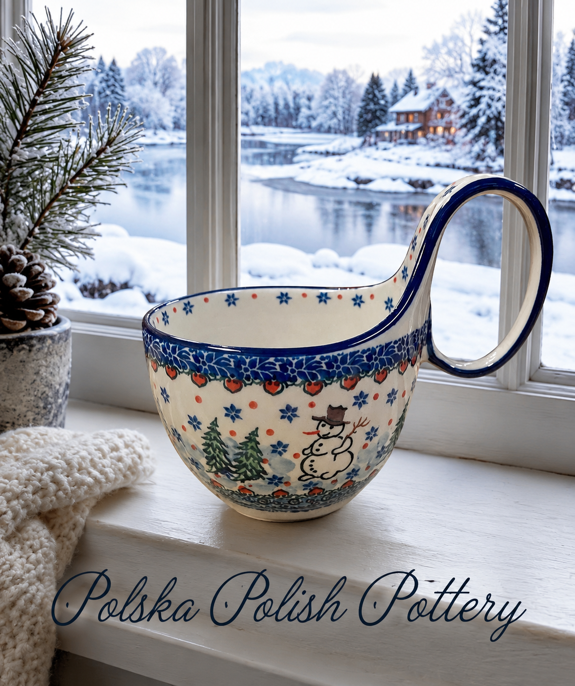 Polish Pottery Soup Mug - Unikat 4661 Snowman