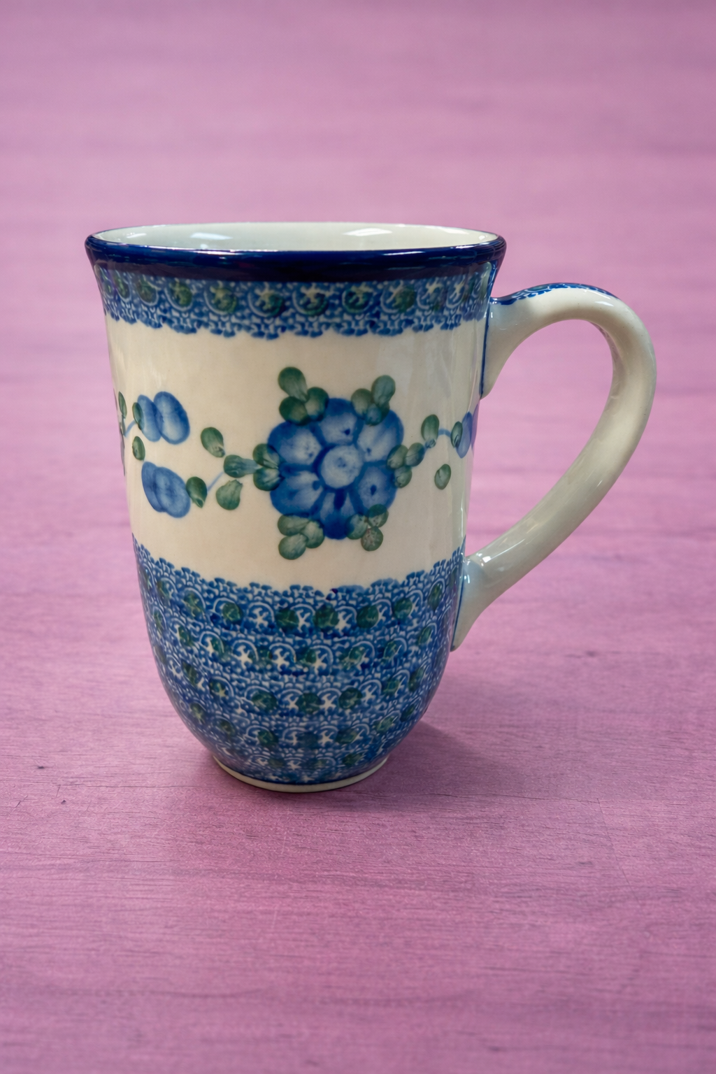 Polish Pottery Traditional(Blueberry Flower) Tall Mug