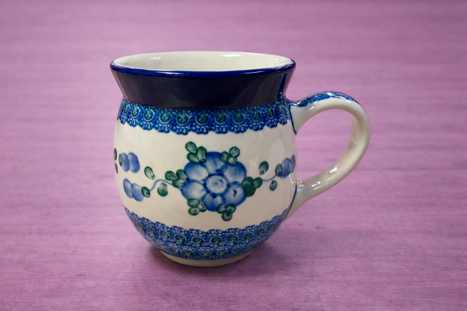 Polish Pottery Traditional(Blueberry Flower) Bubble Mug